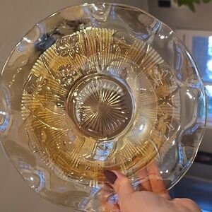 Vintage Depression Glass Jeannette Iris Herringbone Iridescent 12 Serving Bowl